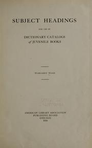 Cover of: Subject headings for use in dictionary catalogs of juvenile books