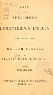 Cover of: Supplement to the list of the specimens of homopterous insects in the collection of the British Museum. by British Museum (Natural History). Department of Zoology