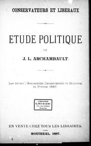 Cover of: Etude politique: lue devant l'Association conservatrice de Montréal en février 1887