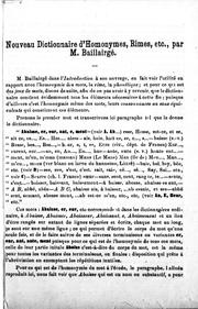 Cover of: Nouveau dictionnaire d'homonymes, rimes, etc., par M. Baillairgé by 