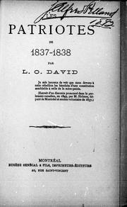 Cover of: Les patriotes de 1837-1838 by L.-O David