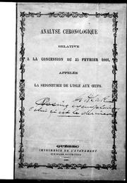 Cover of: Analyse chronologique relative à la concession du 25 février 1661, appelée la seigneurie de l'Isle aux Oeufs
