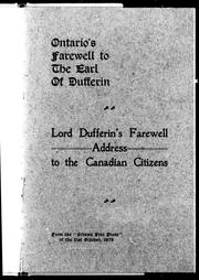 Cover of: Ontario's farewell to the Earl of Dufferin: Lord Dufferin's farewell address to the Canadian citizens.