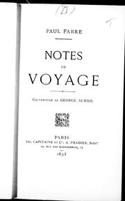 Cover of: Notes de voyage