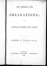 Cover of: An essay on obligations: for lawyers, students and laymen