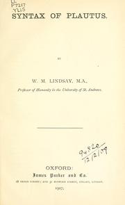 Cover of: Syntax of Plautus. by W. M. Lindsay