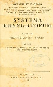 Cover of: Systema rhyngotorum: secundum ordines, genera, species : adiectis synonymis, locis, observationibus, descriptionibus
