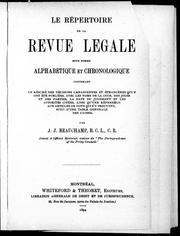 Cover of: Le répertoire de la Revue légale sous forme alphabétique et chronologique by par J.J. Beauchamp.