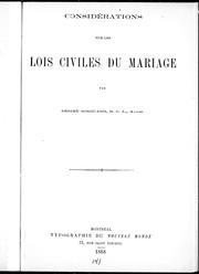 Cover of: Considérations sur les lois civiles du mariage
