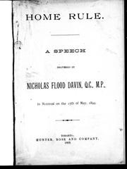 Cover of: Home rule, a speech by Davin, Nicholas Flood