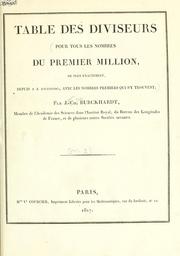 Table des diviseurs by Johann Karl Burckhardt