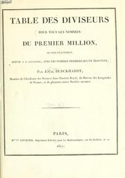 Cover of: Table des diviseurs.