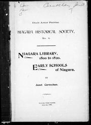 Cover of: Niagara Library, 1800 to 1820 ; Early schools of Niagara
