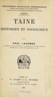 Cover of: Taine historien et sociologue