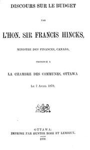 Cover of: Discours sur le budget by Francis Hincks