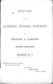 Cover of: Report on the Alberni mining district