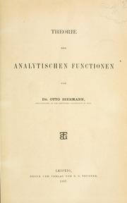 Cover of: Theorie der analytischen Functionen