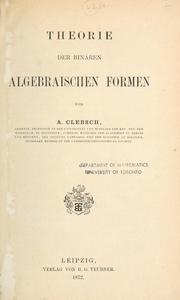 Cover of: Theorie der binären algebraischen Formen.