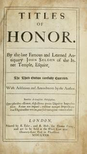 Cover of: Titles of honor. by Selden John