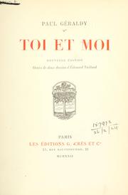 Cover of: Toi et moi.: Nouv. éd. ornée de deux dessins d'Edouard Vuillard.