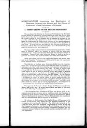 Cover of: Memorandum respecting the distribution of business between the Senate and the House of Commons of the Parliament of Canada by [J. G. Bourinot].