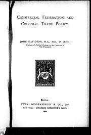 Cover of: Commercial federation and colonial trade policy