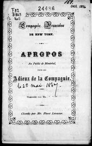 Cover of: Apropos [sic]: au public du Montréal pour les adieux de la compagnie