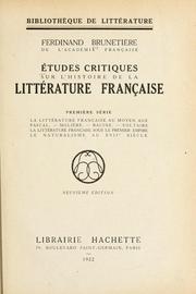Cover of: Études critiques sur l'histoire de la littérature française.