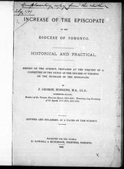 Increase of the Episcopate in the Diocese of Toronto by J. George Hodgins