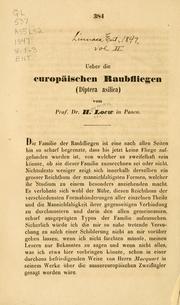 Cover of: Ueber de europäischen Raubfliegen (Diptera asilica)