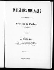 Cover of: Industries minérales de la province de Québec, Canada by J. Obalski