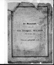 Cover of: Sir Daniel Wilson (died 6th August 1892), in memoriam