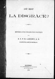 Cover of: Où est la disgrace?: réponse à une condamnation politique