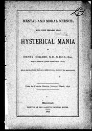 Cover of: Mental and moral science: with some remarks upon hysterical mania