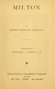 Cover of: Milton by Thomas Babington Macaulay