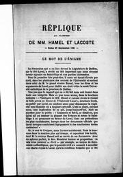 Cover of: Réplique aux plaidoyers de MM. Hamel et Lacoste: Rome 25 septembre 1881