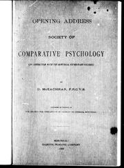Cover of: Opening address Society of Comparative Psychology by by D. McEachran.