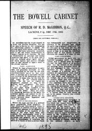 Cover of: The Bowell cabinet: speech of R.D. McGibbon, O.C., Lachine, P.Q., Dec. 17th, 1895.
