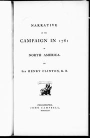 Cover of: Narrative of the campaign in 1781 in North America