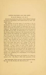 Cover of: Cotton Mather and the Jews.
