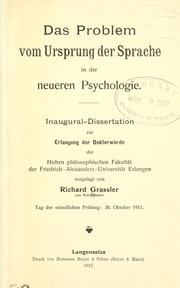 Das Problem vom Ursprung der Sprache in der neueren Psychologie by Richard Grassler