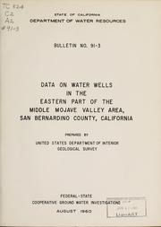 Cover of: Data on water wells in the eastern part of the Middle Mojave Valley area, San Bernardino County, California by California. Dept. of Water Resources.