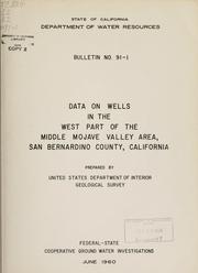 Cover of: Data on wells in the west part of the Middle Mojave Valley Area, San Bernardino County, California