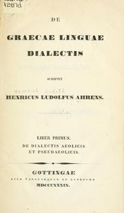 Cover of: De graecae linguae dialectis.