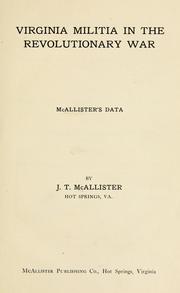 Cover of: Virginia militia in the Revolutionary War: McAllister's data