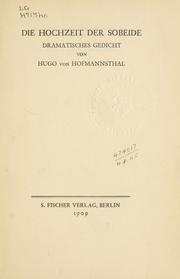 Cover of: Die Hochzeit der Sobeide by Hugo von Hofmannsthal