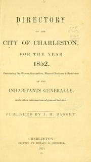 Cover of: Directory of the city of Charleston, for the year 1852. by 