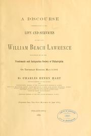 Cover of: A discourse commemorative of the life and services of the late William Beach Lawrence by Charles Henry Hart