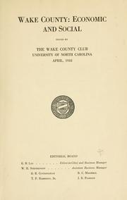 Wake County by University of North Carolina (1793-1962). Wake County Club.