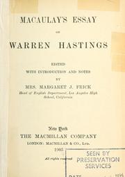 Cover of: Warren Hastings.: Edited with introd. and notes by Margaret J. Frick.